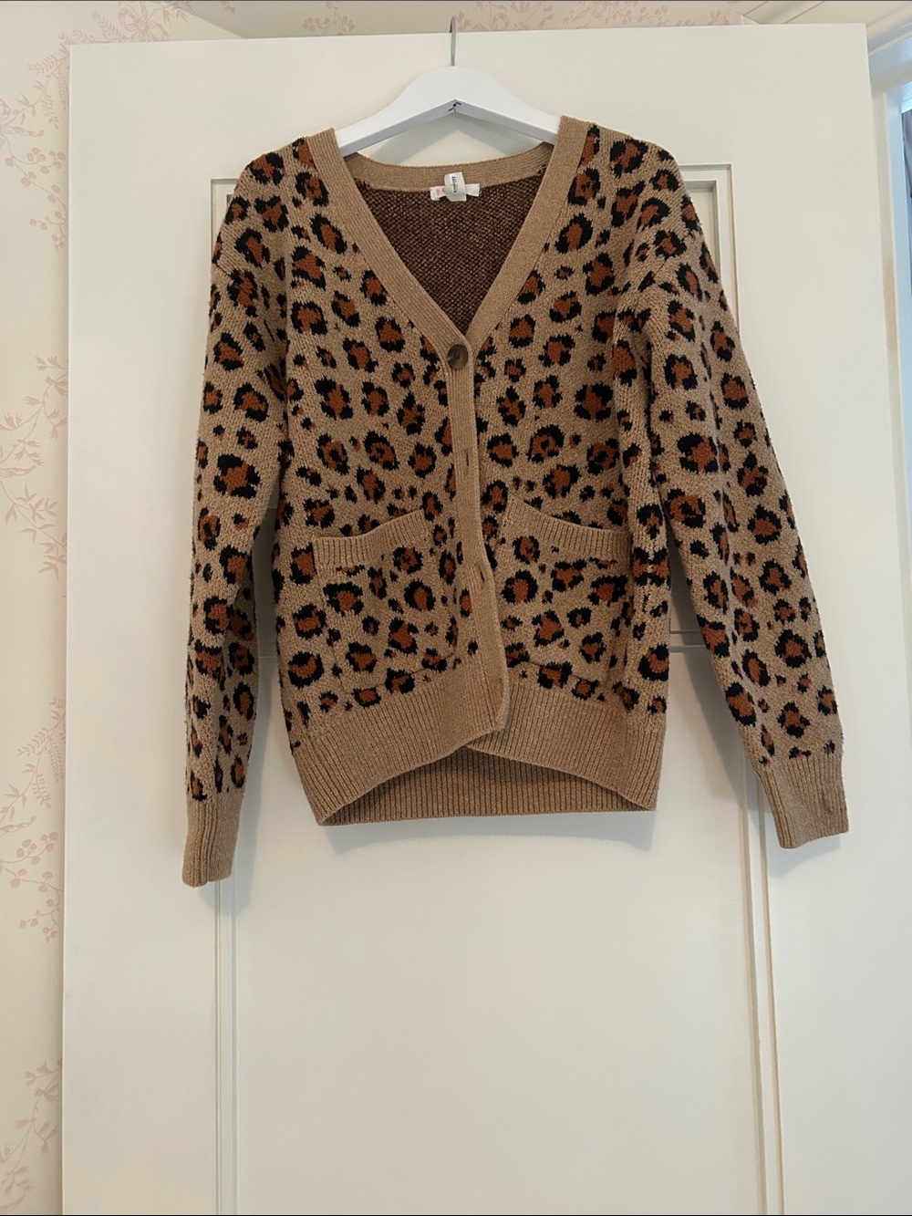 Crewcuts Leopard Print V-Neck Cardigan - Tan & Black